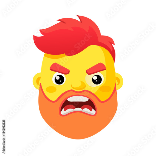 Bright hipster character. A set of elements for animation and selection of emotions. Red, yellow beard and hair. Flat cartoon character. Angry, contented, thoughtful, irritated, frightened ... See Mor