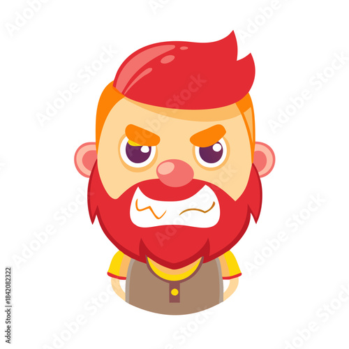 Bright hipster character. A set of elements for animation and selection of emotions. Red, yellow beard and hair. Flat cartoon character. Angry, contented, thoughtful, irritated, frightened ... See Mor