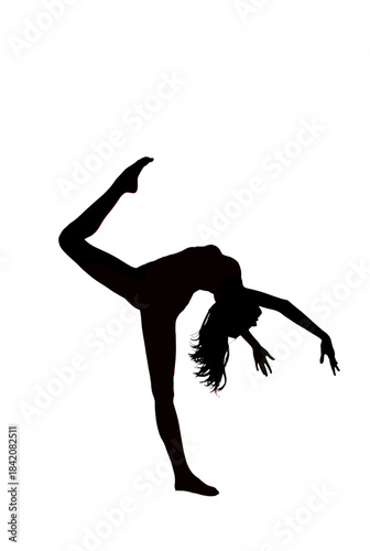 Silhouette of a woman dancing gracefully on a white background  