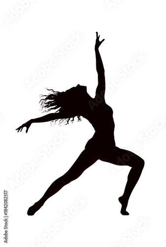 Silhouette of a woman dancing with arms raised in dynamic pose  