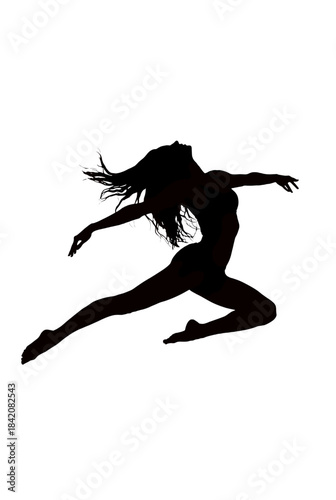 Silhouette of a woman dancing gracefully in mid-air  