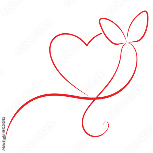 Single line heart transforming into butterfly wings love color vector illustration