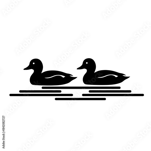 Silhouette of Two Pochard Ducks Swimming Side by Side vector illustration