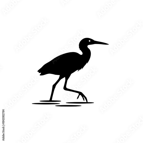Silhouette of a Bittern Walking Through Shallow Water vector illustration