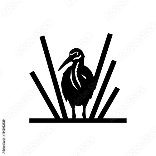 Bittern Hidden Among Sparse Marsh Reeds with Partial Reveal vector illustration