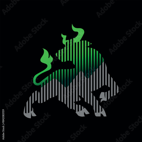 bull concept logo design, fintech logo design, with green color, increase profits.
