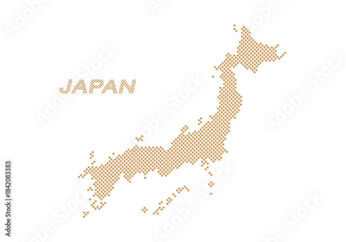 japan map and country lettering with golden name on white background	