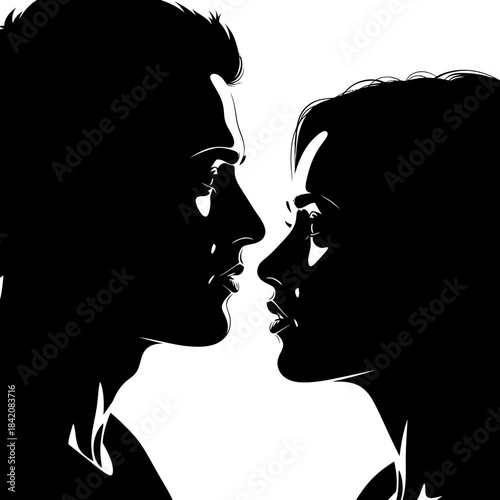 Intimate Silhouette of a Man and Woman Facing Each Other.