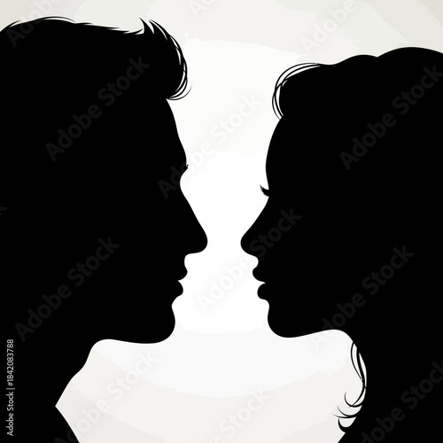 Silhouettes of a man and woman facing each other in profile.