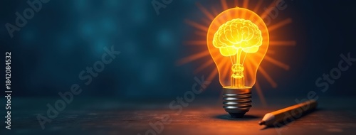 Creative Intelligence: Lightbulb Brain and Writing Pen Concept