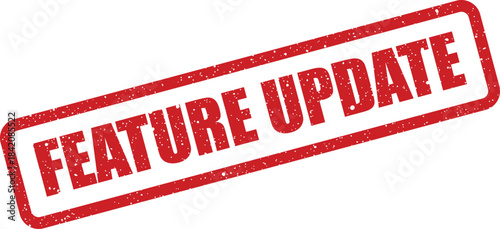 Grungy red rubber stamp with FEATURE UPDATE text, ideal for announcing improvements or new versions