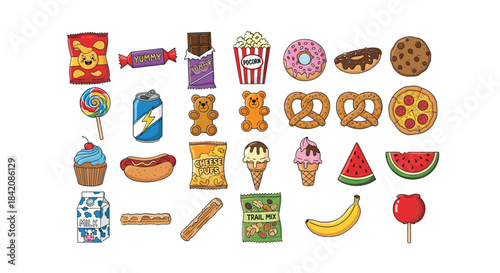 A colorful assortment of sweet and savory snacks and treats