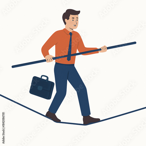 Businessman walking on tightrope for risk management and balance