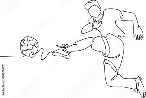 Continuous Line Drawing of Soccer Player Kicking Ball Minimalist Vector - Soccer, football, player, kicking, ball, continuous line, one line drawing, line art, vector, illustration, sport, athlete, a