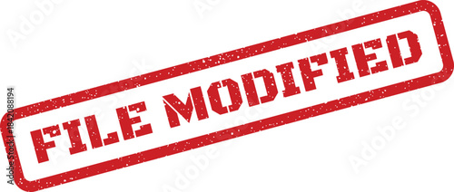 Rectangular stamp with distressed grunge effect indicating file status update for business documents