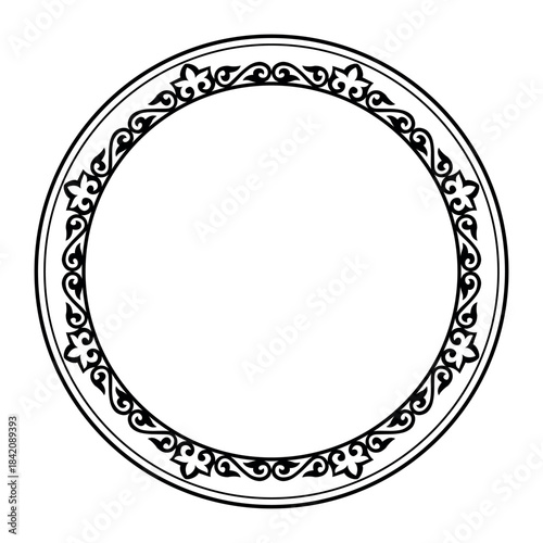 Round frame with decorative elements. Traditional round Turkic ornament. Round frame. Decorative border. For ceramic, porcelain, embroidery, sandblasting, laser. Islam, Indian, Ottoman motif.