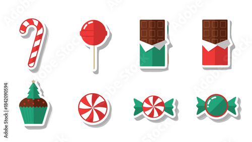 Collection of colorful christmas candy and treats on