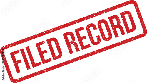 Red grunge rubber stamp icon with FILED RECORD text signifying a saved or officially documented item