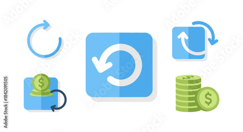 Financial Transaction Icons - Money Exchange and Return Concepts.