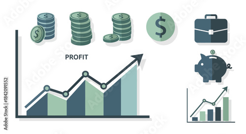 Financial Growth and Profit Illustration with Coins and Graph.