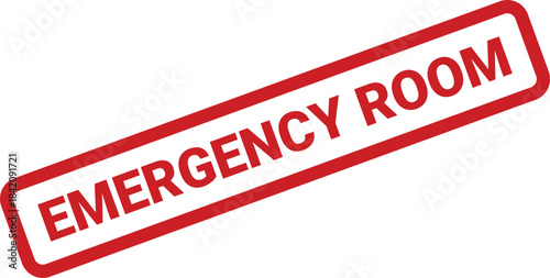 Red grunge rubber stamp vector with text emergency room indicating medical care and urgent hospital services