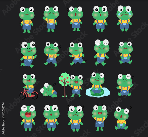 Cute Cartoon Frog Character Poses and Emotions Collection