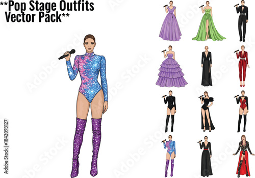 A vibrant collection of pop stage outfits vector pack for female singer performers