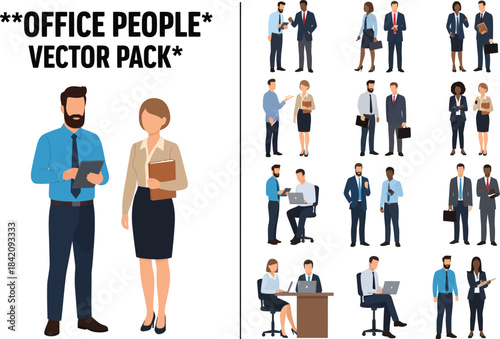 Collection of diverse business people vector illustrations for office concepts