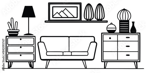 Living room interior furniture and decor Vector
