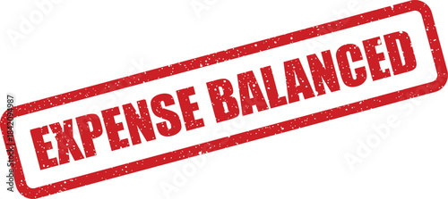 Red rubber stamp displaying the phrase EXPENSE BALANCED with a textured surface ideal for business documents