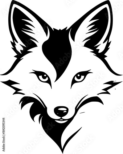 Fox Face Silhouette: A stark black and white depiction of a fox's face, meticulously crafted to showcase the animal's striking features and inherent cunning.