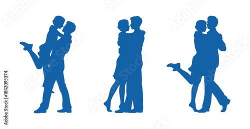 Romantic dance silhouettes of couples in love