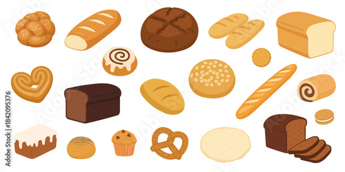 Cozy bakery collection showcasing assorted breadset in warm tones, bread set variety adding artisan charm ideal for recipe visuals