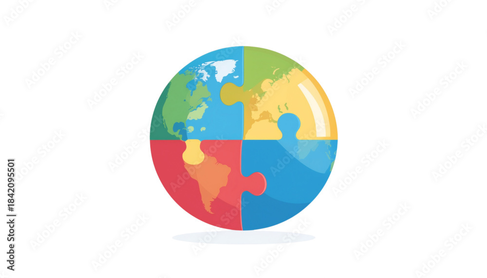 Fototapeta premium Global Puzzle Globe: Interconnected World Map Icon Representing Unity, Teamwork, and International Cooperation