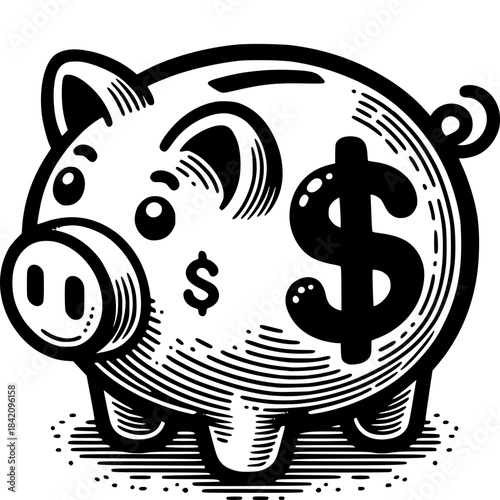 Piggy Bank Savings: A charming piggy bank, adorned with a dollar symbol, symbolizes financial prudence and saving for the future, representing the value of thrift and investment.