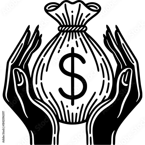 Protection of Wealth: A symbolic representation of security and financial guardianship, depicting hands cupping a money bag, the universal symbol for value.