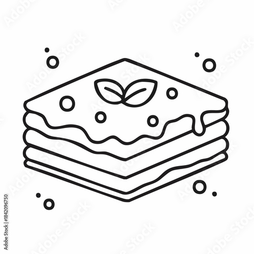 Hand-drawn baklava illustration in simple black lines perfect for food themes project minimalist