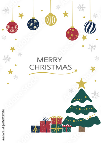 クリスマス素材　ツリーとオーナメントとプレゼントの背景