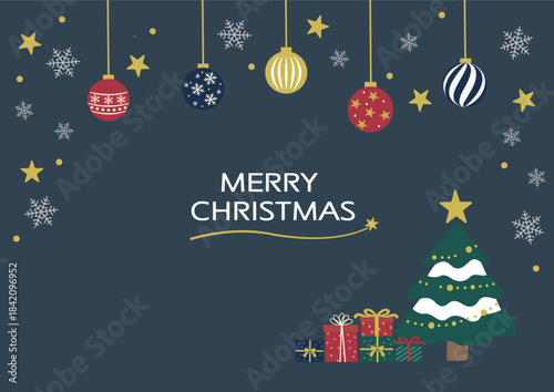 クリスマス素材　ツリーとオーナメントとプレゼントの背景