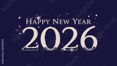 Wallpaper Mural New Year 2026 Celebration: A shimmering New Year design with the festive message of Happy New Year 2026 written in elegant font on a dark background. Torontodigital.ca
