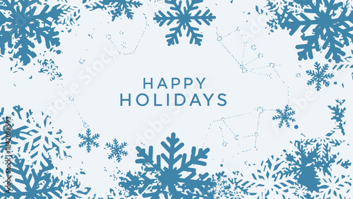Happy Holidays Design: A festive greeting of Happy Holidays is framed by a delicate border of stylized snowflakes, evoking a sense of winter charm and celebratory spirit. 