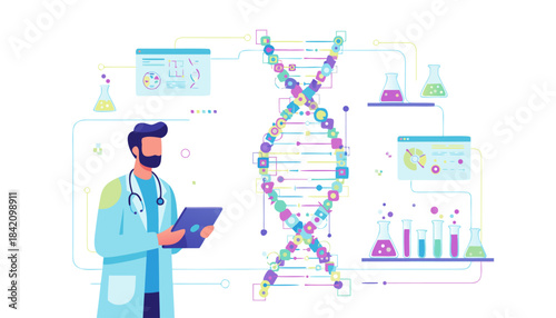 Genetics Research and Medical Science Vector Illustration