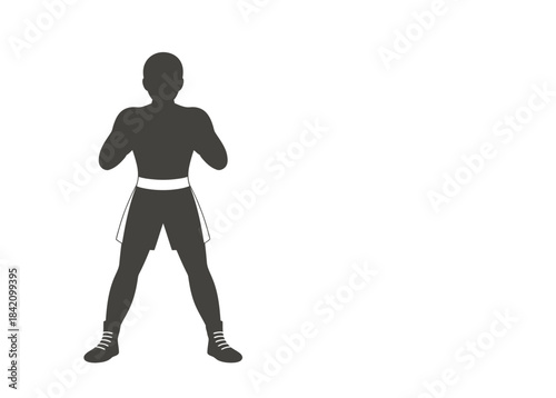 Boxer in fighting stance with white stripes on gear
