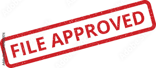 Red rubber stamp impression indicating file approval status, often used for official document processing and validation