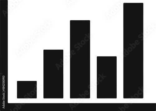 Simple black and white illustration of a bar graph with varying heights