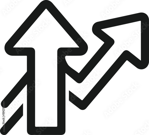 Two black arrows pointing upwards one straight and one with a jagged line