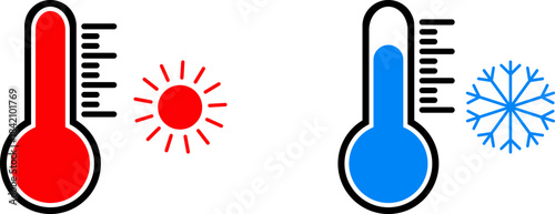 Hot and cold thermometers showing temperature contrast