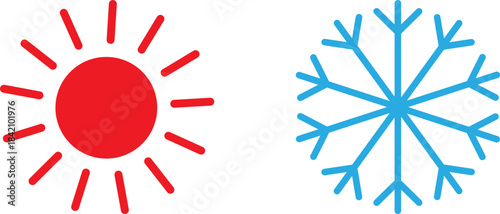 Sun and snowflake icons representing hot and cold weather