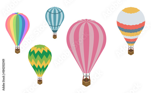 アイソメトリックイラスト：バルーンセット(熱気球)