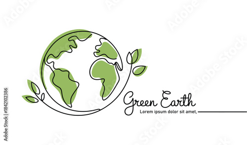 Green Earth eco friendly planet illustration with leaves, sustainable world design, environmental protection concept promoting nature conservation and ecological awareness globally